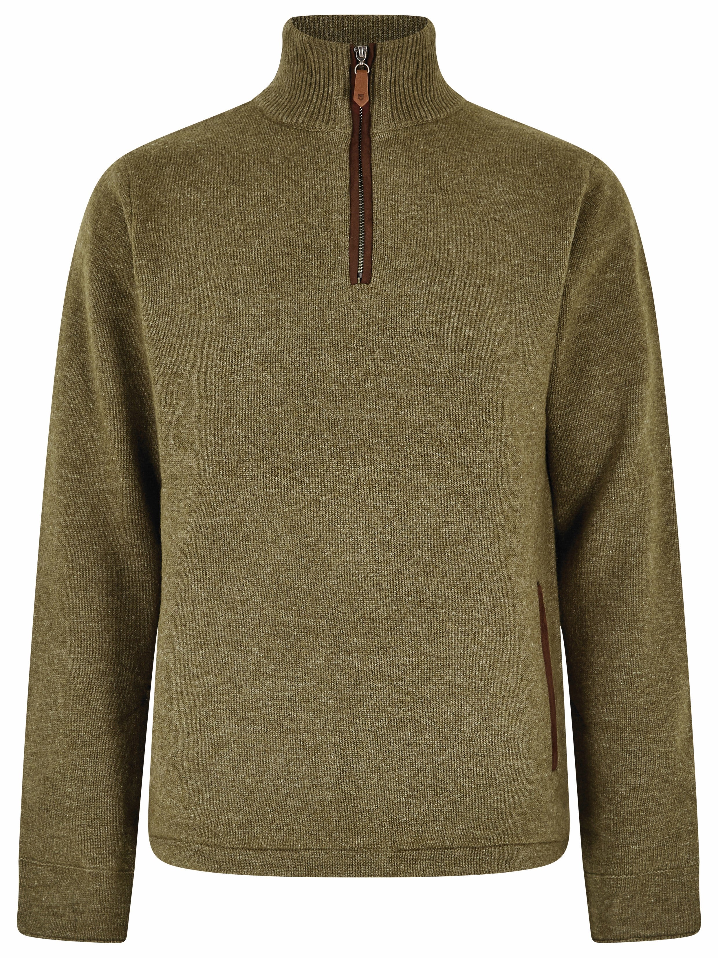 Dubarry Men's Feeney Zip Neck Sweater in Dusky Green