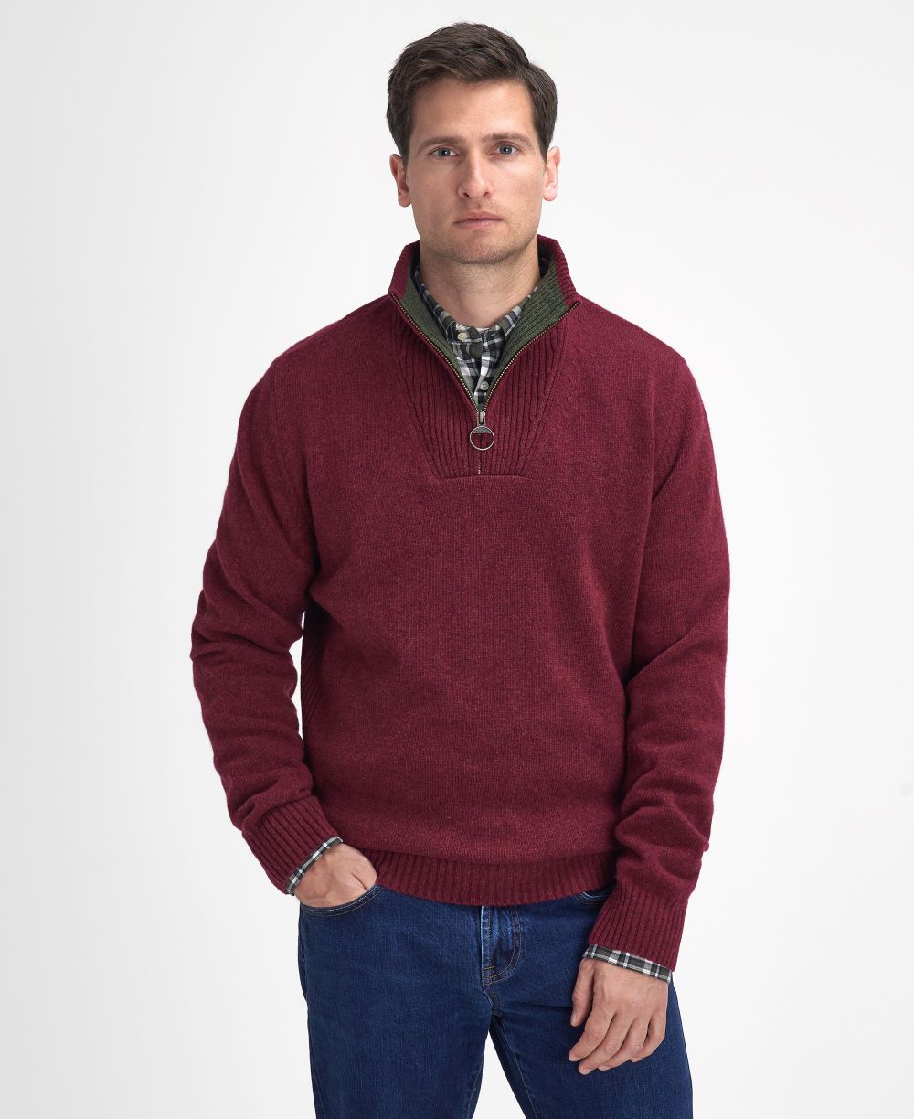 Barbour Men's Nelson Essential Half Zip Knitted Jumper in Port