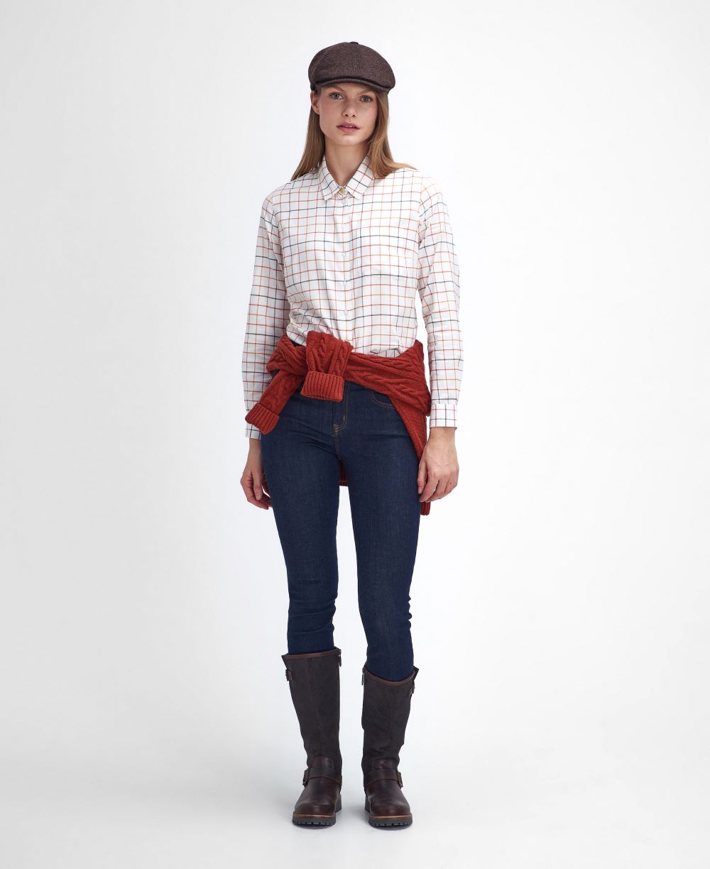 Barbour Ladies Triplebar Check Shirt in Cloud/Pumpkin Check