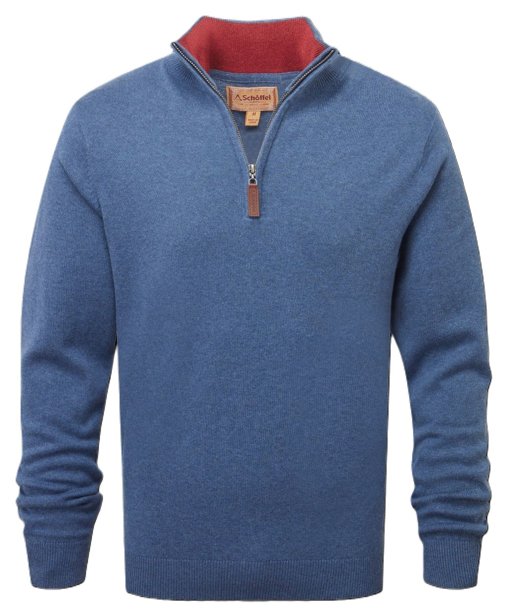 Schoffel Men's Cotton Cashmere 1/4 Zip Jumper in Stone Blue – Eric Spencer