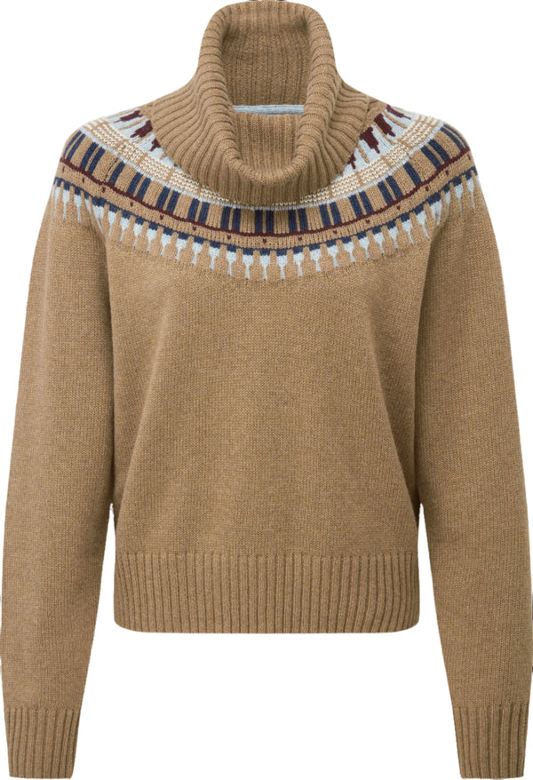 Schoffel Ladies Filey Fairisle Roll Neck Jumper in Warm Sand